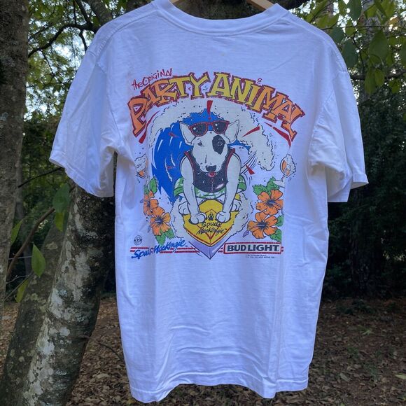 Bud Light Beer Spuds MacKenzie Vintage 80s T Shirt Breweriana Made In USA Large - Picture 2 of 8